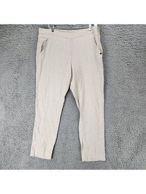 La Naturelle Pants Womens XL Tan 100% Linen Straight Leg Side Zip